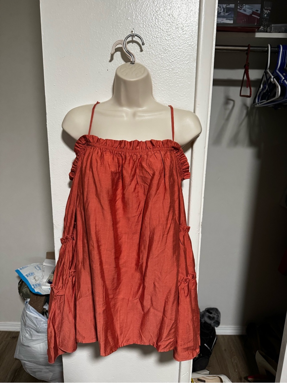 Off-Shoulder Ruffle Sleeve Women's Top - Rust - Picture 3 of 6